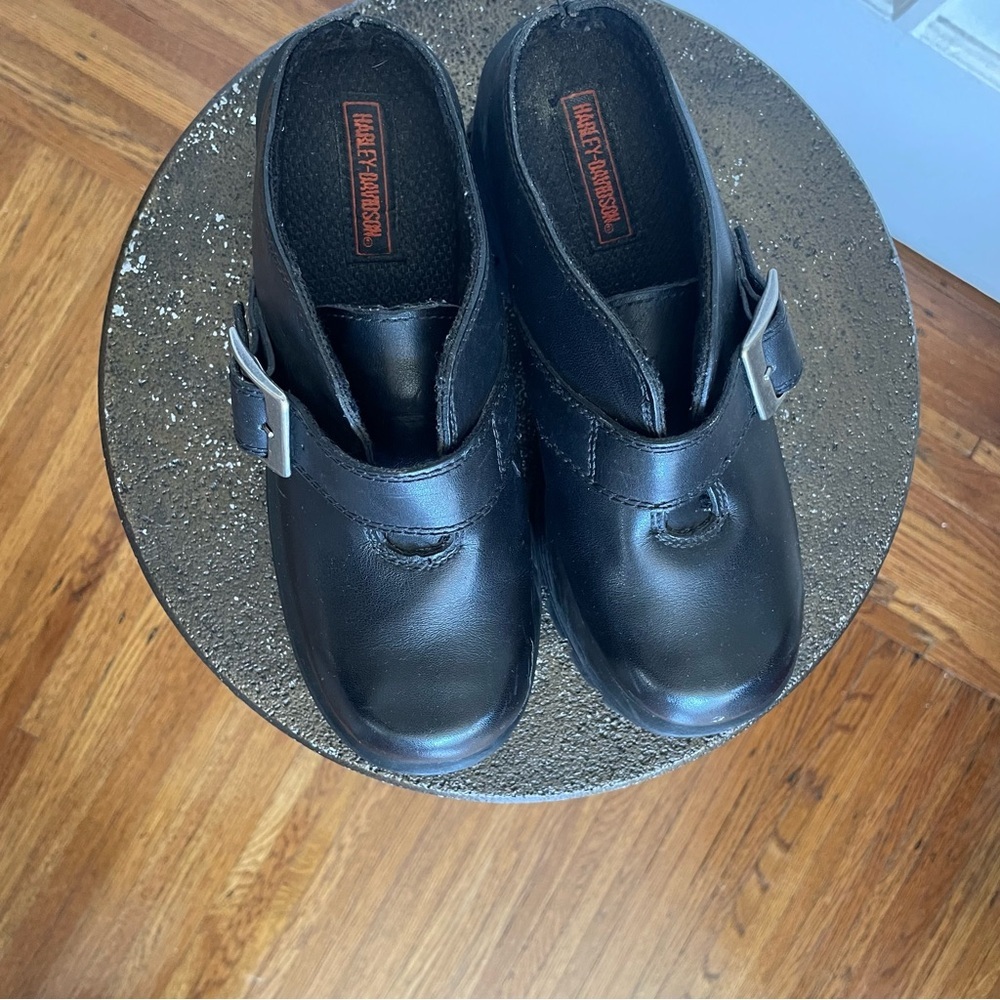 Harley Davidson Leather Chunky Slip on Platform Clogs - Picture 3 of 6